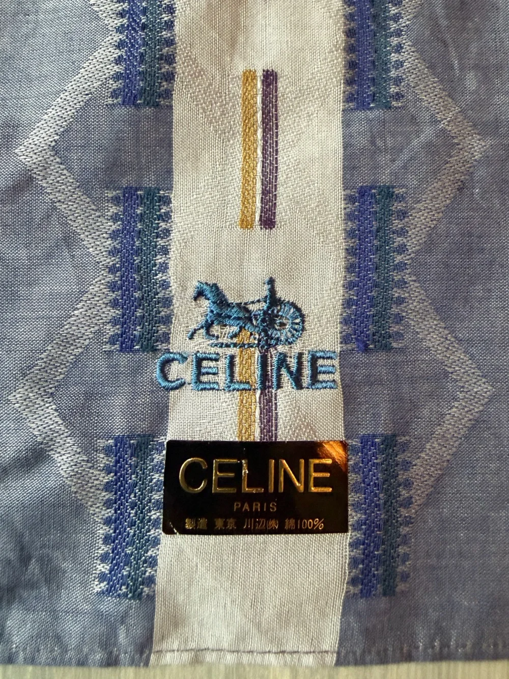 Celine Blue White Striped Silk Hair Bow Scarf Bandana Neckerchief Bag Accessory